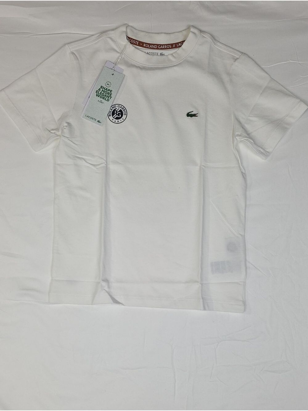 Lacoste White Short Sleeve Tee with Small Green Croc Patch